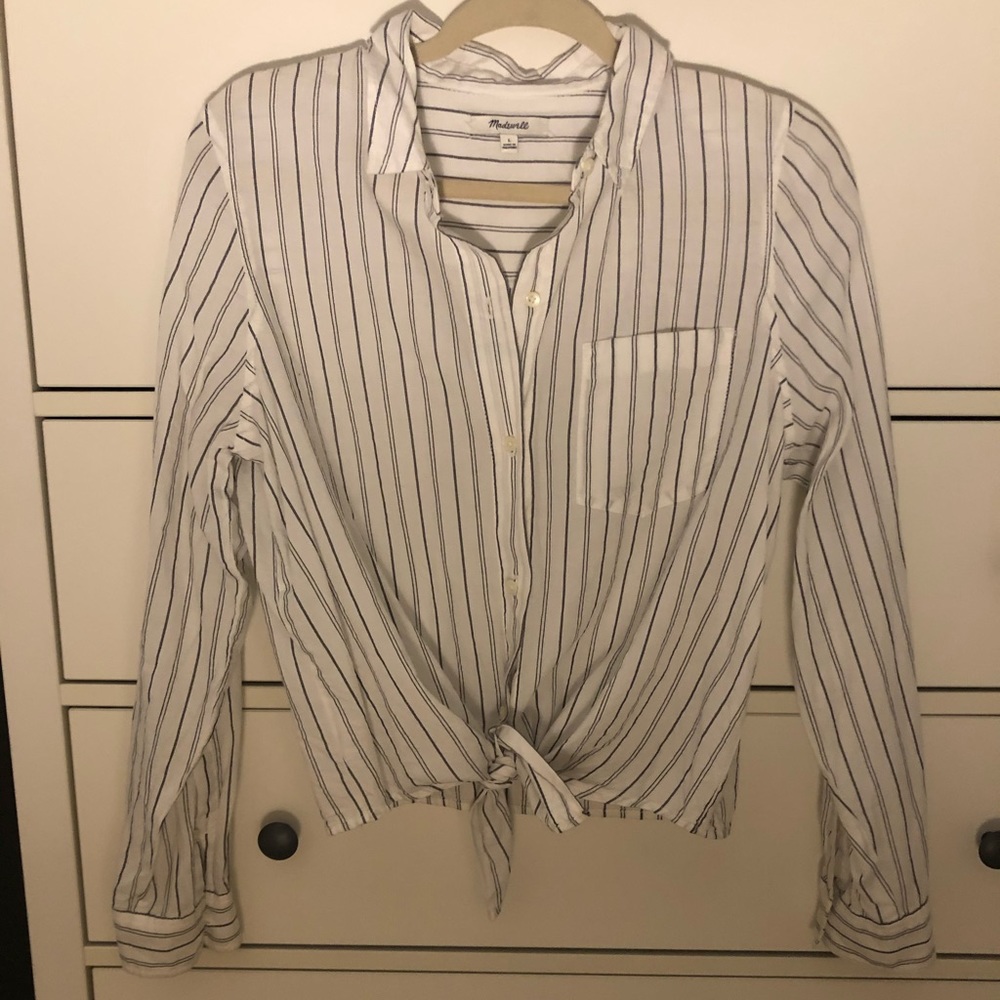 Madewell Front Tie Button Up Long Sleeve Blouse
